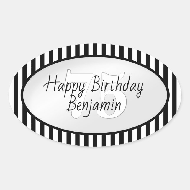 Sticker Ovale Âge subtil Noir/Blanc Stripes Motif (Devant)