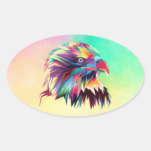 Sticker Ovale Aigle chauve motif géométrique prismatique-80590