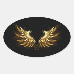Sticker Ovale Ailes d'Ange d'or sur arrière - plan noir