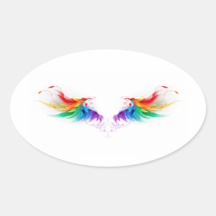 Sticker Ovale Ailes fluffy arc-en-ciel