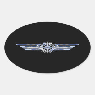 Sticker Ovale Air Pilote Chrome comme ailes Compass sur noir