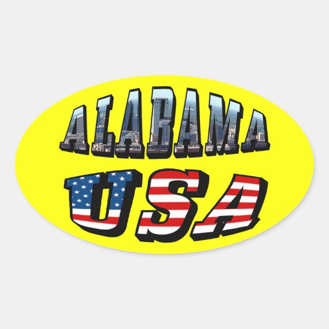 Sticker Ovale Alabama Photo et USA Flag Font (Devant)