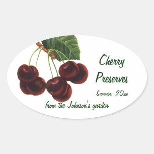 Sticker Ovale Aliments vintages de fruits, Cerises mûres d'un ar