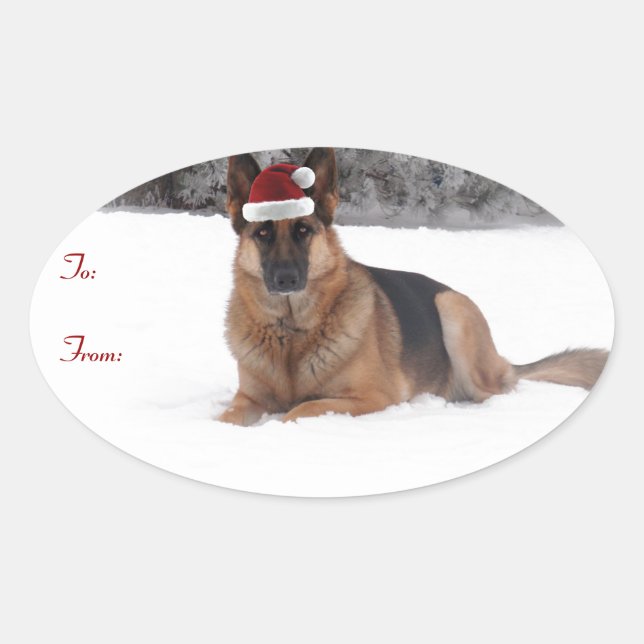 Sticker Ovale Allemand Shepherd Holiday Tags cadeaux (Devant)