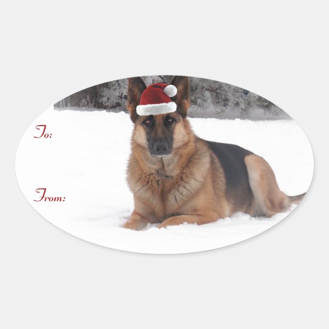 Sticker Ovale Allemand Shepherd Holiday Tags cadeaux (Devant)