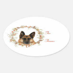 Sticker Ovale Allemand Shepherd Holiday Tags cadeaux