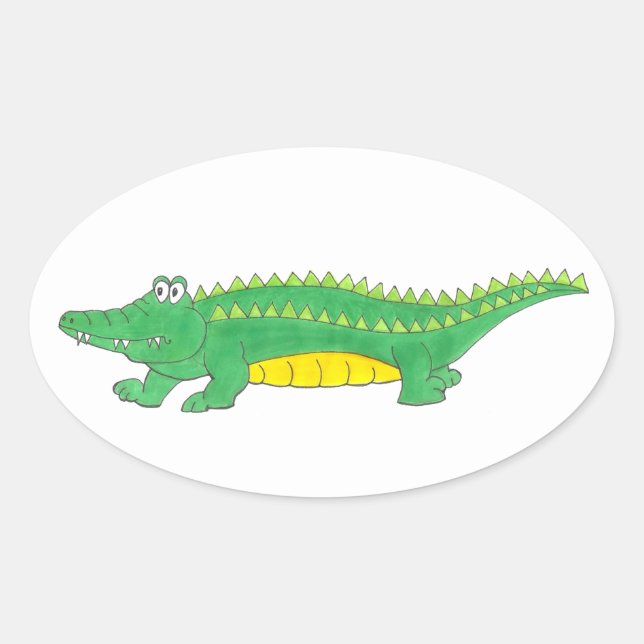 Sticker Ovale Alligator vert jaune Crocodile Gator Croc Animal (Devant)