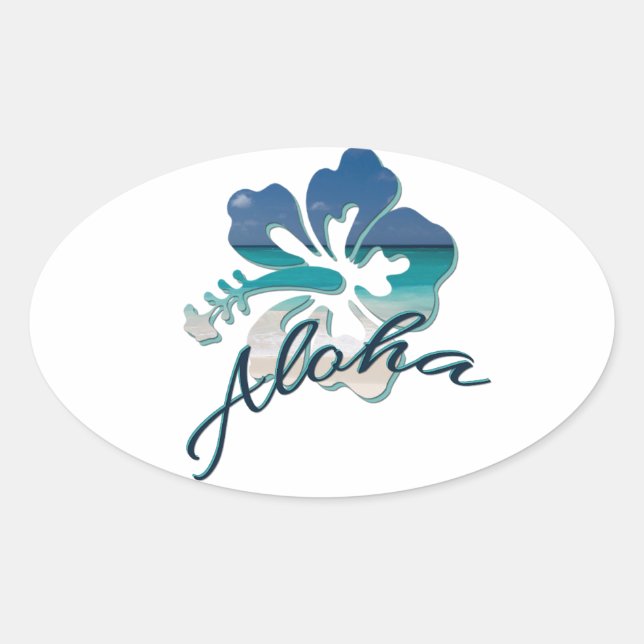 Sticker Ovale Aloha Hawaï Hibiscus Flower (Devant)