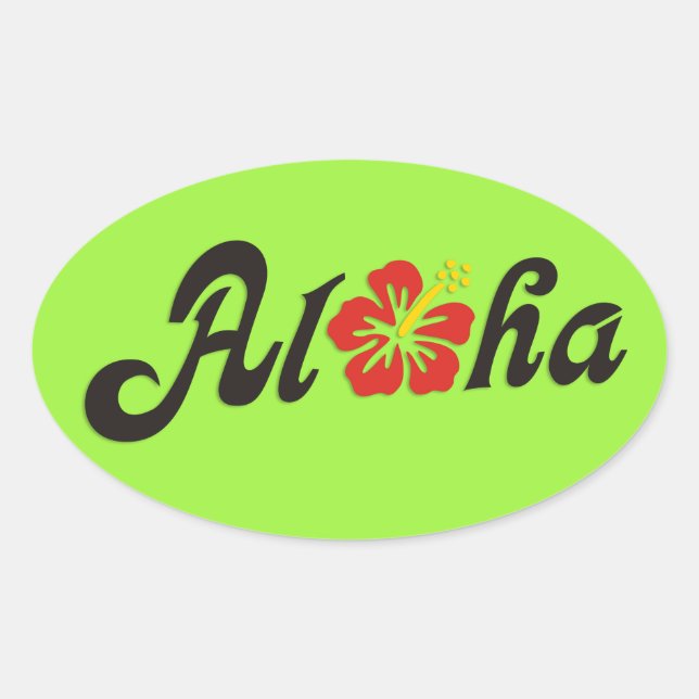 Sticker Ovale Aloha Hibiscus - plat design Hawaii + vos idées (Devant)