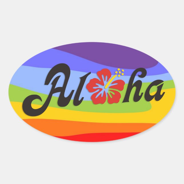 Sticker Ovale Aloha Hibiscus - plat design Hawaii + vos idées (Devant)