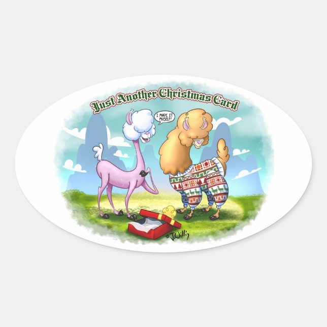 Sticker Ovale ALPACA SWEATER par Jeff Willis Art (Devant)