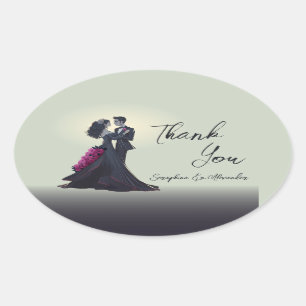 Sticker Ovale Amants gothiques romantiques Merci élégant