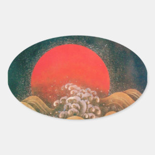 Sticker Ovale AMATÉRASU, GODDESS SOLEIL, noir rouge