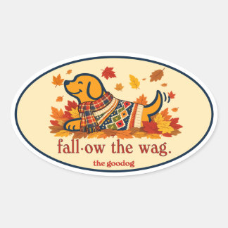 Sticker Ovale Amateur de chien pour feuilles d'automne