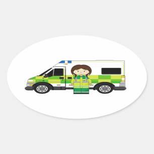Sticker Ovale Ambulance de dessin et EMT