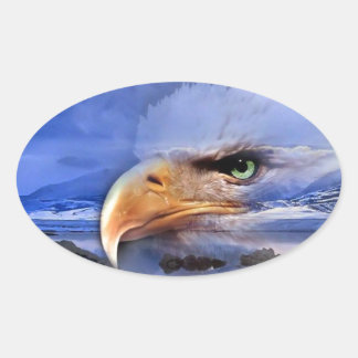 STICKER OVALE AMÉRICAIN NATIF / WOLF SPIRIT ART