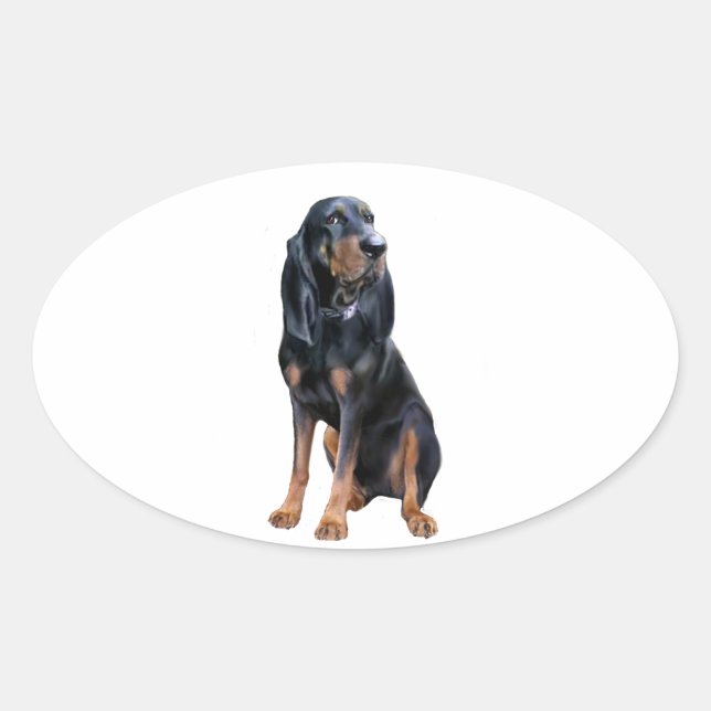 Sticker Ovale American Coon Hound - Noir et Tan (Devant)