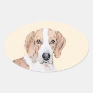 Sticker Ovale American Foxhound Painting - Joli art original chi