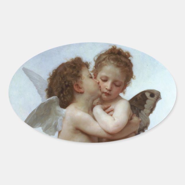 Sticker Ovale Amor et Psyche comme Enfants / Angels Premier bais (Devant)