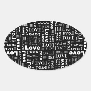 Sticker Ovale Amour avec des lettres blanches et fond noir