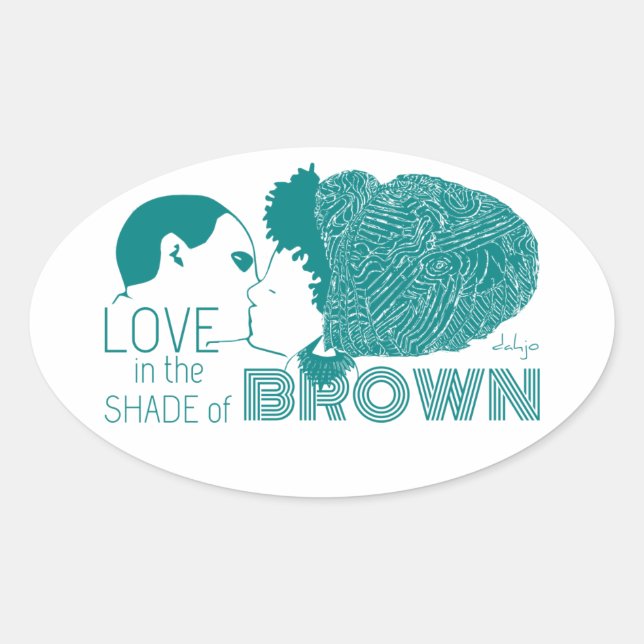 Sticker Ovale AMOUR Brown en AQUA (Devant)