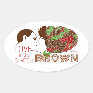 Sticker Ovale AMOUR Brown en VERT & ROUGE