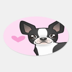 Sticker Ovale Amour de Boston Terrier