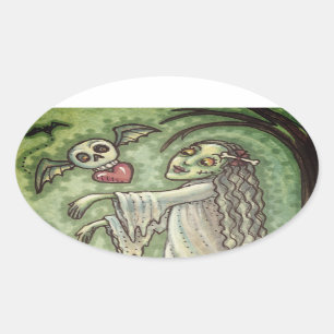 STICKER OVALE AMOUR MALADE FILLE ZOMBIE SUIVANT SON COEUR, WHIMS