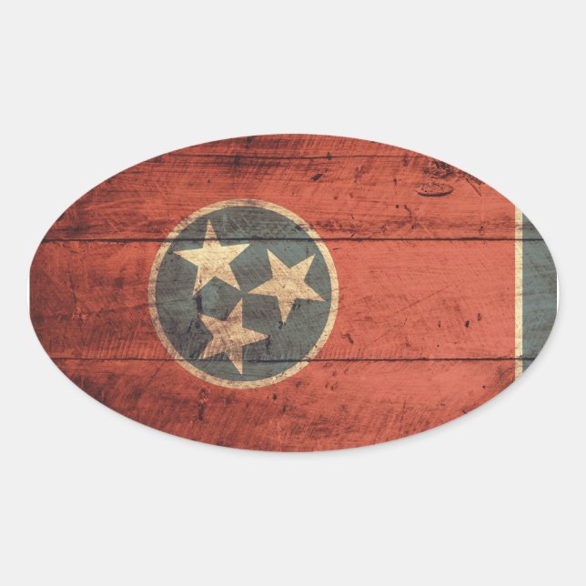 Sticker Ovale Ancien drapeau du Tennessee en bois ; (Devant)