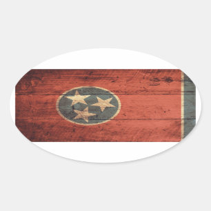 Sticker Ovale Ancien drapeau du Tennessee en bois ;