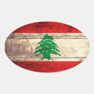 Sticker Ovale Ancien drapeau en bois labanon