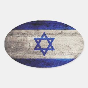 Sticker Ovale Ancien drapeau Israël en bois
