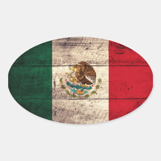 Sticker Ovale Ancien drapeau mexicain en bois (Devant)