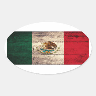 Sticker Ovale Ancien drapeau mexicain en bois