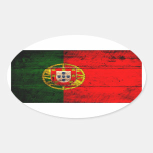 Sticker Ovale Ancien drapeau portugais en bois