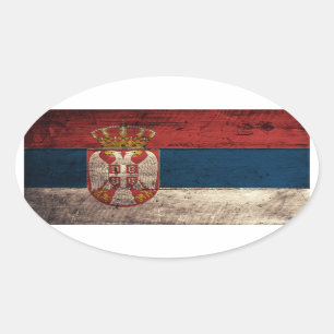 Sticker Ovale Ancien drapeau serbe en bois