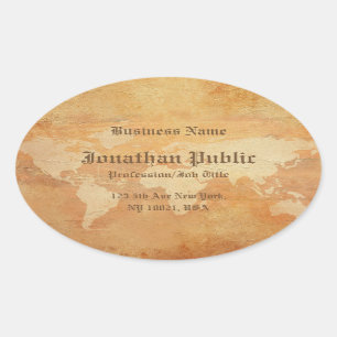 Sticker Ovale Ancien papier Look World Map Élégant professionnel