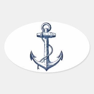 Sticker Ovale Ancre bleu marine
