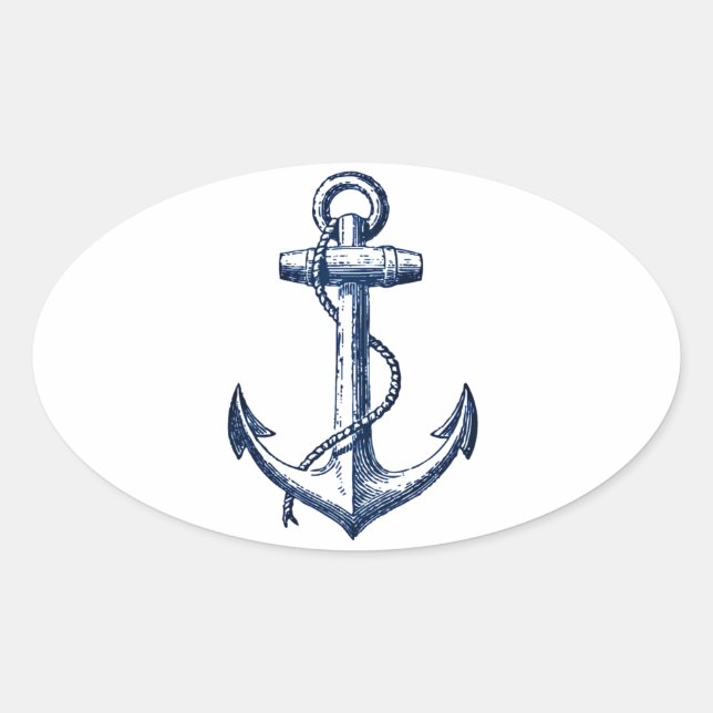 Sticker Ovale Ancre bleu marine (Devant)