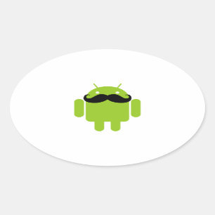 Sticker Ovale Android Robot Black Mustache Graphisme