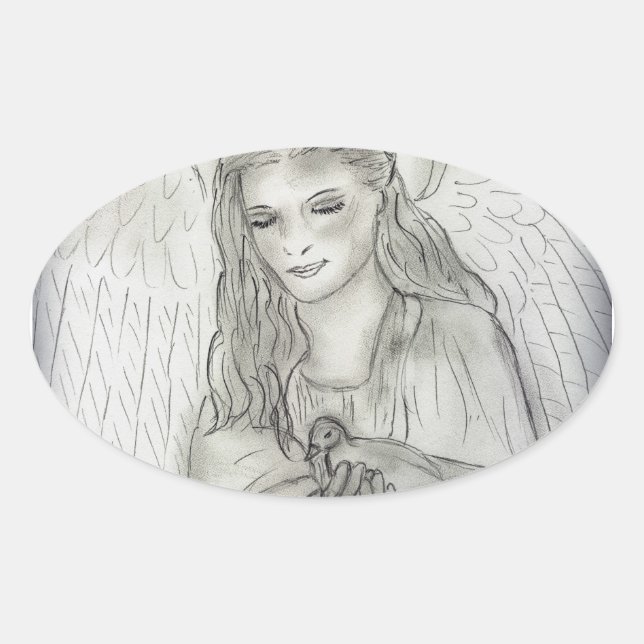 Sticker Ovale Ange paisible (Devant)