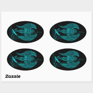 Sticker Ovale Angel perdu en amour, noir et vert Design