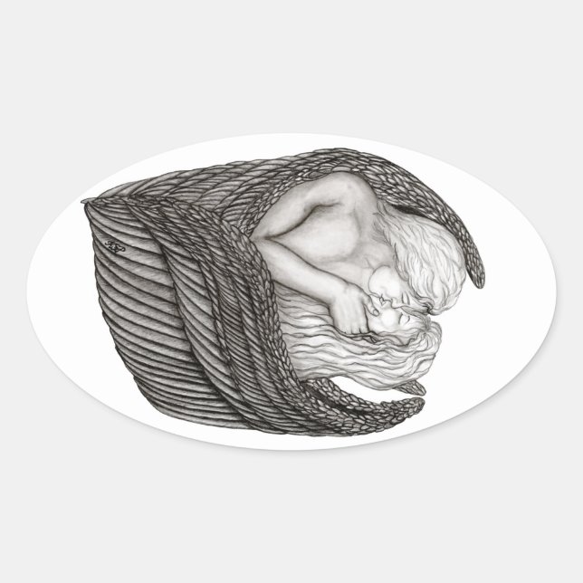 Sticker Ovale Angels Kissing, noir et blanc Design (Devant)