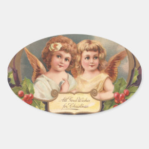 Sticker Ovale Anges de Noël Vintage