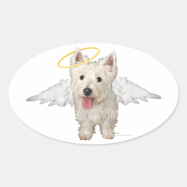 Sticker Ovale Anges gardiens Westie (Devant)