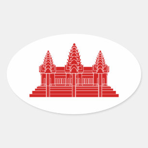 Sticker Ovale Angkor Vat Cambodgien / Drapeau Khmer