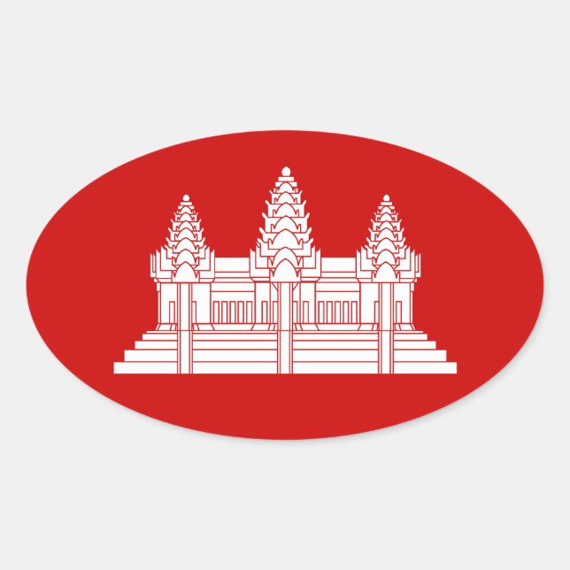 Sticker Ovale Angkor Vat Cambodgien / Drapeau Khmer (Devant)