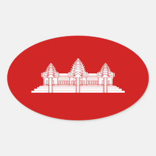 Sticker Ovale Angkor Vat Cambodgien / Drapeau Khmer