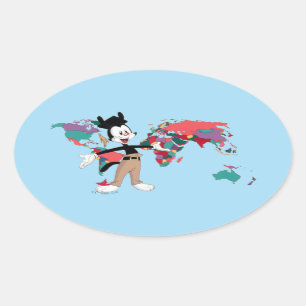 Sticker Ovale Animaniacs   Graphique de la carte du monde de Yak