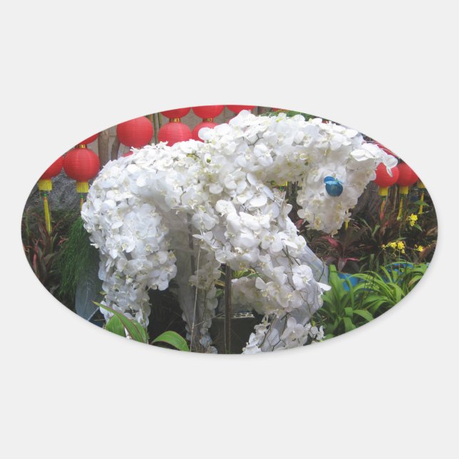 Sticker Ovale Année du cheval | 春 節 馬 ... Topiary chinois (Devant)